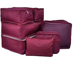 7 Set Travel Packing Organizer,Waterproof Mesh Durable Luggage Travel Cubes,1 Shoe Bag (Wine Red-A)