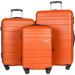 Merax Aphro 3 Piece Luggage Set Lightweight ABS Spinner Suitcase (Orange.)