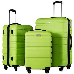 Coolife Luggage 3 Piece Set Suitcase Spinner Hardshell Lightweight (apple green2)