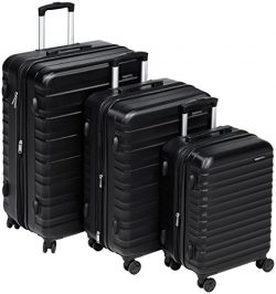 AmazonBasics Hardside Spinner Luggage – 3 Piece Set (20″, 24″, 28″), Black