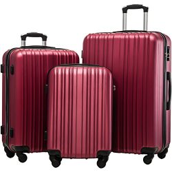 Merax Hylas 3 Piece Luggage Set Lightweight Spinner Suitcase(Wine Red)