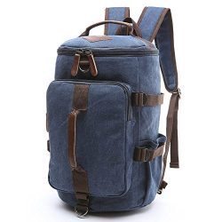 Men’s Canvas Backpack Travel Duffel Backpack Bag Large School Bookbag 3-In-1 (Blue-1)