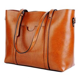 YALUXE Women’s Vintage Style Soft Leather Work Tote Large Shoulder Bag Brown 2