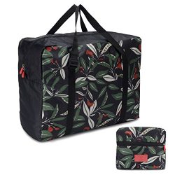 Foldable Travel Tote Bag Waterproof High Capacity Portable Storage Luggage Bag (Green Leaves)