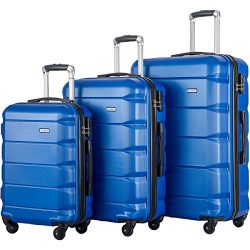 FLIEKS Luggages 3 Piece Luggage Set Spinner Suitcase (Blue)