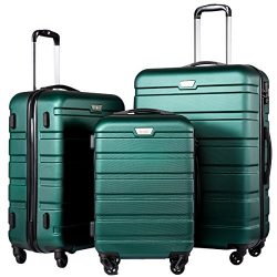 Coolife Luggage 3 Piece Set Suitcase Spinner Hardshell Lightweight (dark green)