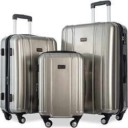 Merax Luggage 3 Piece Sets ABS+PC Expandable Luggage Set with TSA Lock (Silver)