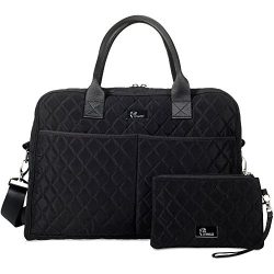 Pursetti Black Quilted Weekender Bag for Women w/ Bonus Wristlet – Perfect Tote Bag for Ca ...