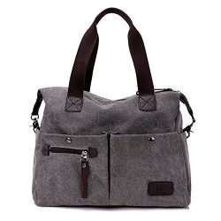 Women Canvas Shoulder Bag Big Travel Handbag Weekend Messenger Tote Multi Pockets Cross-body Bag ...