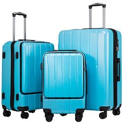 Coolife Luggage Expandable Suitcase 3 Piece Set with TSA Lock with Computer Pocket (Sky Blue.)