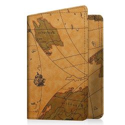 Famavala RFID Blocking Passport Holder Case Cover Wallet, MapBrown