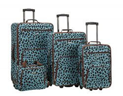 Rockland 4 Piece Luggage Set, Blue Leopard, One Size