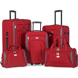 Merax Newest 5 Piece Set Expandable Rolling Suitcase Softshell Deluxe Luggage Set (Red)