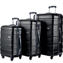 Merax MT Imagine Luggage Set 3 Piece Spinner Suitcase 20 24 28inch (Black.)