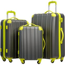 Merax Travelhouse 3 Piece Spinner Luggage Set with TSA Lock (Gray & Yellowish Green)