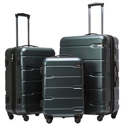 Coolife Luggage 3 Piece Sets PC+ABS Spinner Suitcase 20 inch 24 inch 28 inch (Teal)