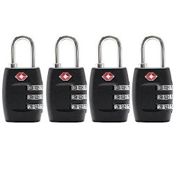 Newtion Warehouse Tsa Lock 3 Digit Combination TSA Approved Lock For Luggage Padlock 4 pack (Black)