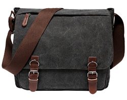 Kenox Vintage Classic Canvas Laptop Messenger Bag Crossbody School Bag Business Briefcase Black  ...