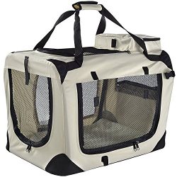 Lightweight Fabric Pet Carrier Crate with Fleece Mat and Food Bag – Extra Large (32 x 23 x ...