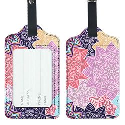 Lizimandu PU Leather Luggage Tags Suitcase Labels Bag Travel Accessories – Set of 2(Colorf ...