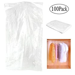 Pack of 100 Garment Bag, Transparent Suit Bag ,Clothing Dust Cover, Gown and Dress Dustproof Wat ...