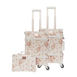 UNIWALKER 13″ 20″ 26″ Women Floral Pu Leather 3 Pieces Travel Luggage Set (Beige)