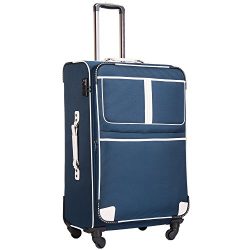 Coolife Luggage Expandable Suitcase Spinner Softshell TSA Lock (L(28in), Navy)