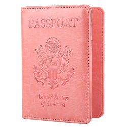 GDTK Leather Passport Holder Cover RFID Blocking Travel Wallet (Pink)