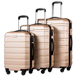 Coolife Luggage 3 Piece Set Suitcase Spinner Hardshell Lightweight (champagne)