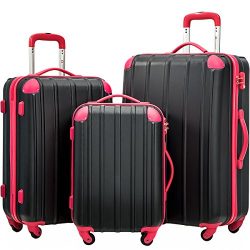 Merax Travelhouse 3 Piece Spinner Luggage Set with TSA Lock (Black & Rose)