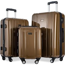 Merax Luggage 3 Piece Sets ABS+PC Expandable Luggage Set with TSA Lock (Coffee.Brown)