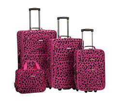 Rockland 4 Piece Luggage Set, Magenta Leopard