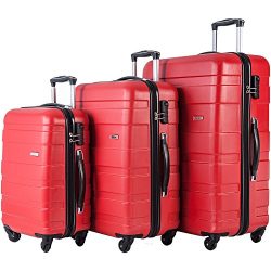 Merax MT Imagine Luggage Set 3 Piece Spinner Suitcase 20 24 28inch (Red 3pcs Set)