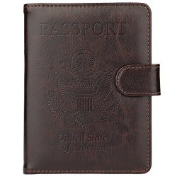 GDTK Leather Passport Holder Cover Case RFID Blocking Travel Wallet (Coffee #2)