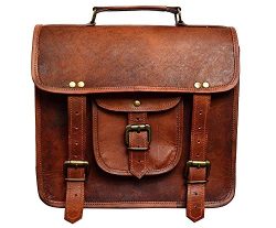 Shakun Leather Men’s Genuine Retro Vintage Brown Leather Messenger Shoulder Laptop bag Bri ...