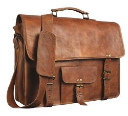 Shakun Leather Men’s Genuine Vintage Brown Leather Messenger Shoulder Laptop bag Briefcase NEW