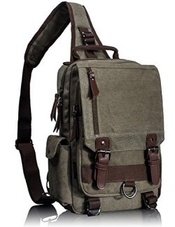 Leaper Canvas One Strap Sling Cross Body Messenger Bag Shoulder Backpack Rucksack (Large,Army Green)