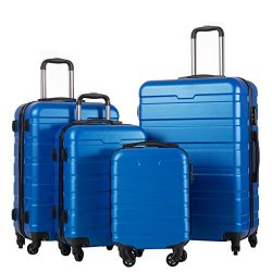 Coolife Luggage 4 Piece Set Suitcase Spinner Hardshell Lightweight (family set-blue1)