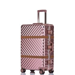 Aluminum Frame Luggage, 28 Inch Hardside Fashion Suitcase with Detachable Spinner Wheels, Rose Gold