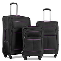 Luggage Set 3 Piece Luggage Lightweight Soft Shell Spinner Suitcase Set (black & purple)