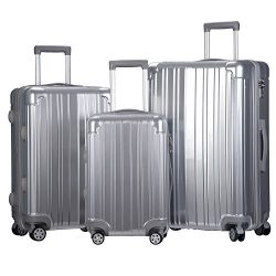 Merax Dreamy Luggage Set 3 Piece Expandable Suitcase ABS+PC with TSA Lock (Silver-Dualwheel No-e ...