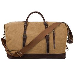 S-ZONE Oversized Canvas Genuine Leather Trim Travel Tote Duffel Shoulder Handbag Weekend Bag