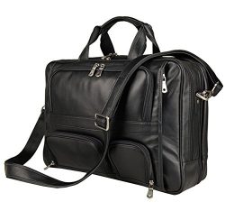 Totes Bag Leather,Berchirly Men Vintage Black Genuine Leather Briefcase 15.6Inches Computer Lapt ...