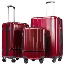 Coolife Luggage Expandable Suitcase 3 Piece Set with TSA Lock with Computer Pocket (Wine Red.)