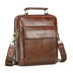 Men Leather Crossbody Bag Shoulder Satchel Messenger Bags Small Briefcase Handbag (Brown)