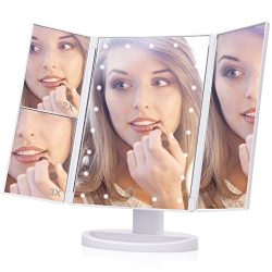 Lighted Makeup Mirror, EECOO 21 Led Lights Trifold Vanity Mirror with Touch Screen,1X 2X 3X Magn ...