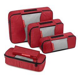 Travel Packing Cubes, Gonex Luggage Organizers L+2S+Slim+Laundry Bag Red