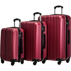 Merax Buris 3 Piece Luggage Set Lightweight Spinner Suitcase 20 24 28 (Wine Red)