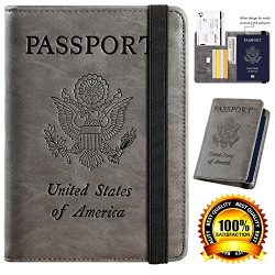 Passport Holder Case,PASCACOO Cover RFID Blocking Leather Wallet Travel Document Holder Id Card  ...