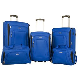 Merax Newest Softshell Deluxe Expandable Rolling Luggage Set,  Blue/Black,  5 Piece